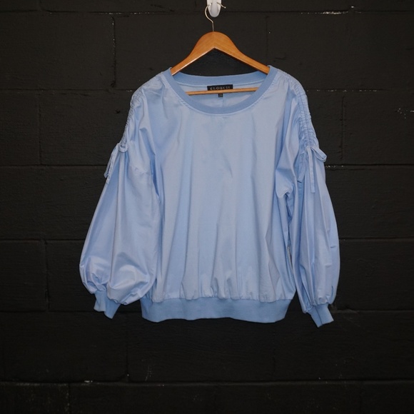 ELOQUII  balloon sleeve pullover top light blue - Picture 1 of 7
